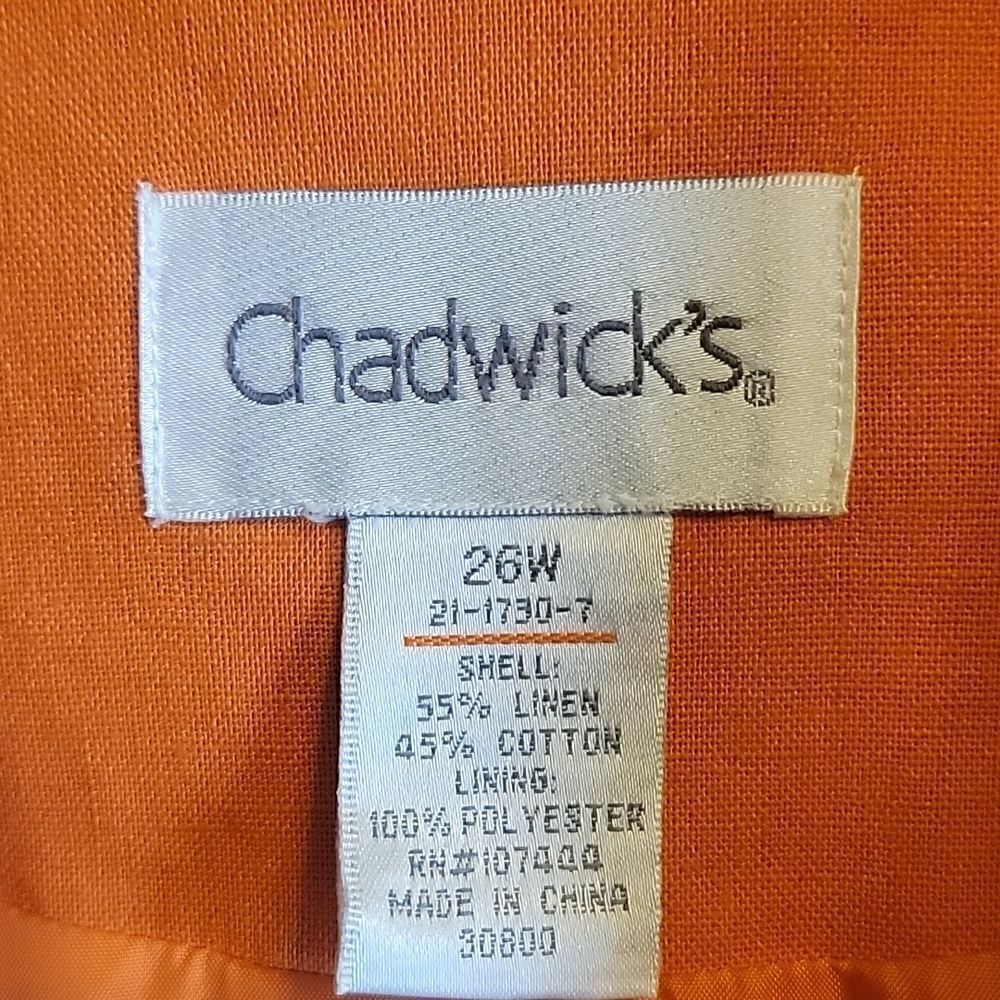 Chadwick's-Linen/Cotton orange, collared, long sleeved Blazer 26W. NWT. - Picture 2 of 6